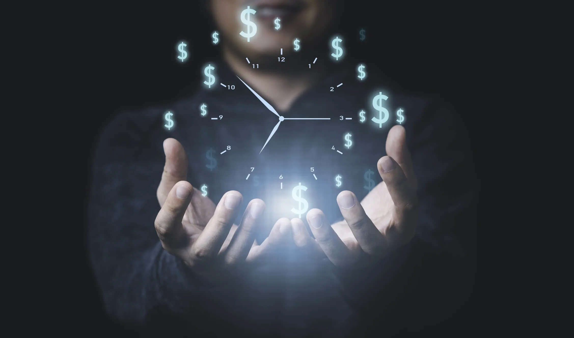Businessman holding virtual clock