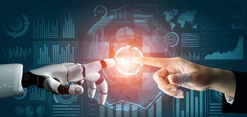3D Rendering futuristic robot technology development, artificial intelligence AI, and machine learning concept. Global robotic bionic science research for future of human life.