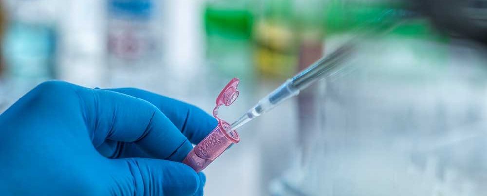 Biotechnology, Pipetting a sample into a vial during experiment in lab