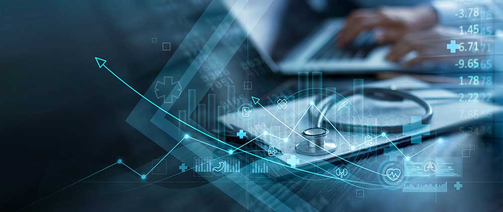 Healthcare business graph and data of Medical business growth, Businessman analyzing data and growth chart, investment, financial and banking, Medical business report on global network.