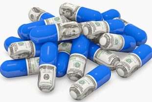 Pills decorated with dollar bills